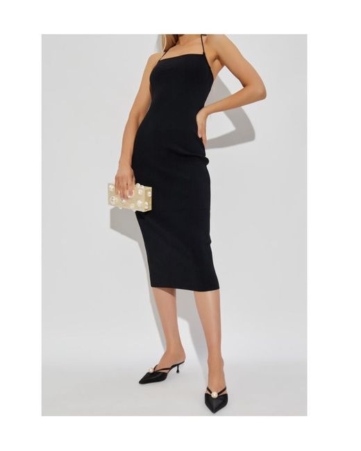 Cult Gaia Black Halterneck Ribbed Midi Dress