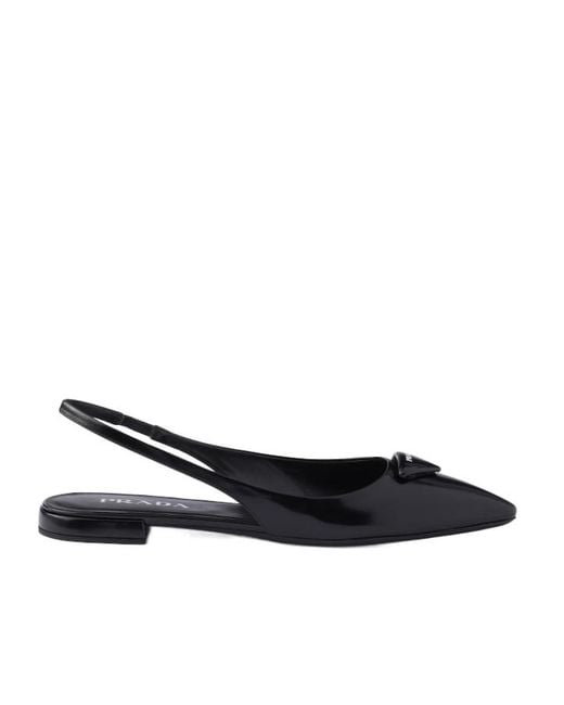 Prada Black Slingback Logo Flat Pumps