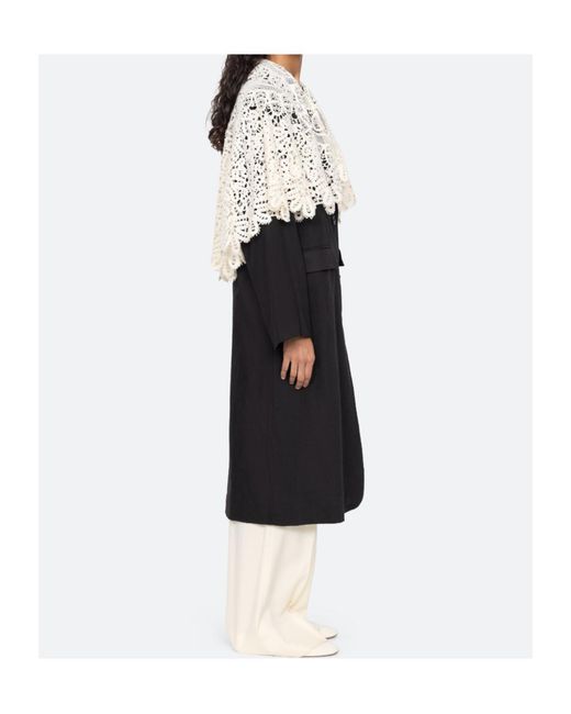 Sea Black Alina Lace-Collar Coat