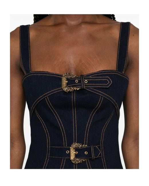 Versace Jeans Black Buckle-Detail Panelled Mini Dress