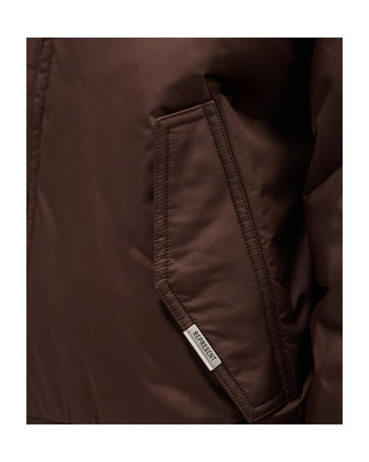 Represent Brown Bomber Jacket With Embroidered Logo for men