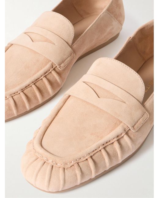 Stuart Weitzman Pink Brooks Collapsible-Heel Suede Loafers