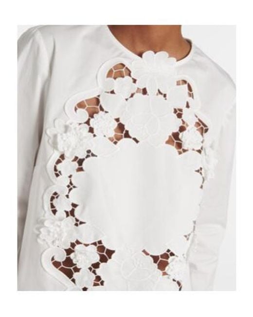Oscar de la Renta White Embroidered Cotton Blouse