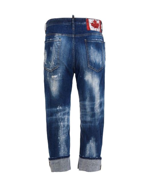 DSquared² Blue Cropped Distressed-Effect Jeans for men