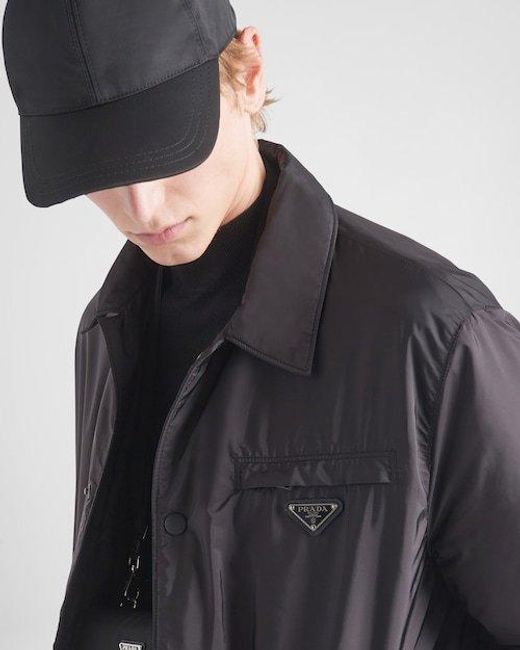 Prada Blue Logo Plaque Button-Up Jacket for men