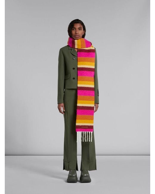 Marni White Striped Knit Scarf