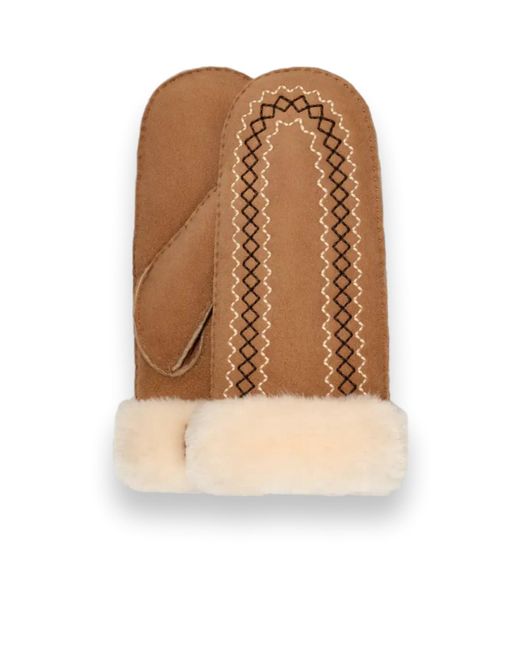 Ugg Natural Atherson Embroidered Gloves
