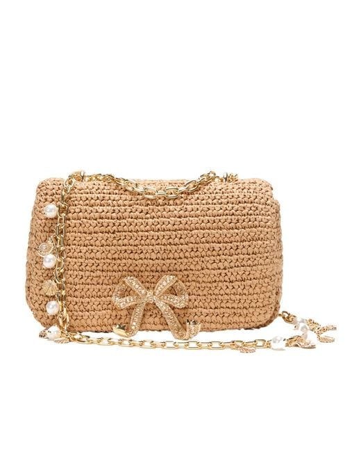 Self-Portrait Natural Bow Charm Chain-Linked Shoulder Bag