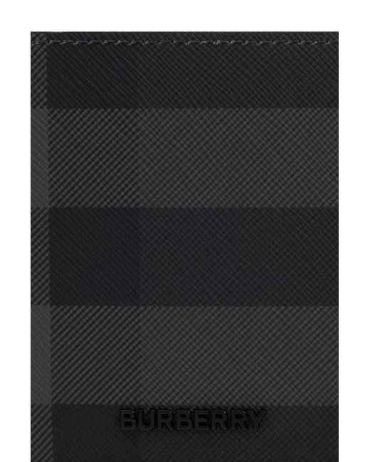 Burberry Black Logo Plaque Checked Bi-Fold Wallet for men