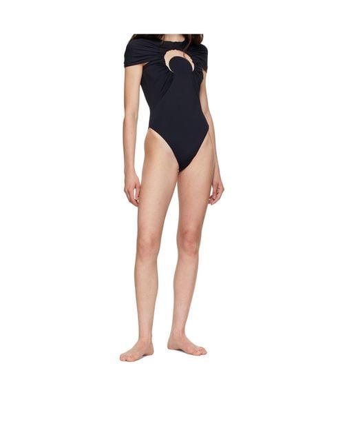 MARINE SERRE Black Short-Sleeved Knitted One-Piece Swimsuit