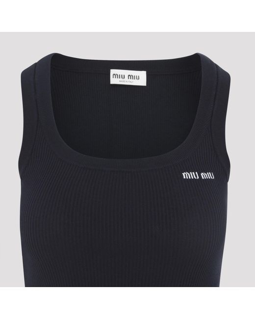Miu Miu Black Logo-Embroidered Ribbed-Knit Tank Top