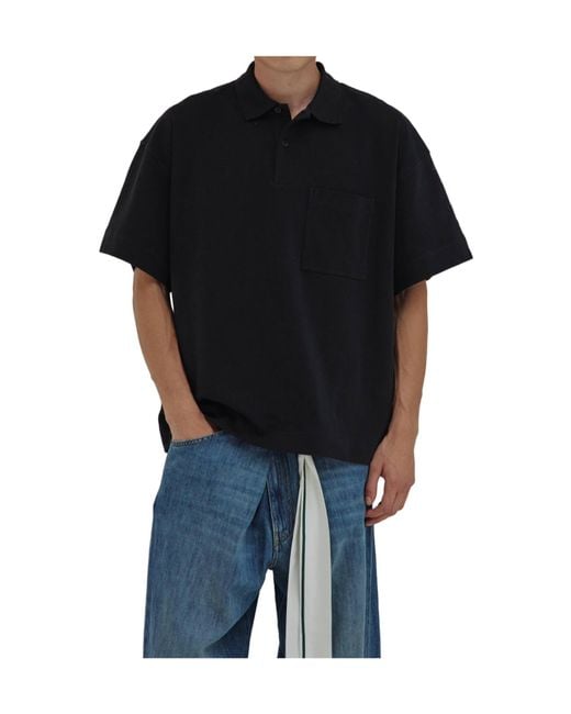 DARKPARK Black Short-Sleeved Buttoned Polo Shirt for men