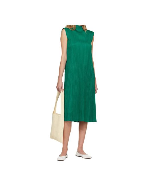 Pleats Please Issey Miyake Green Pleated Midi Dress
