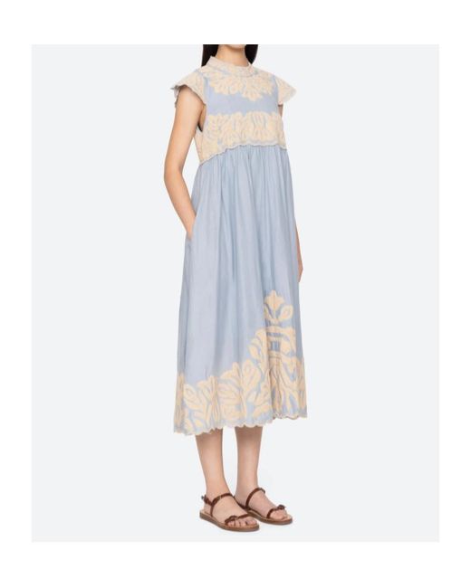 Sea Blue Alexandra Embroidery Cap-Sleeve Midi Dress