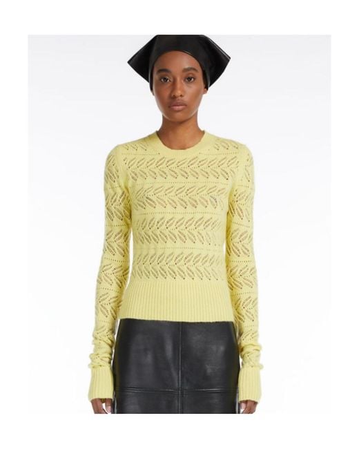Sportmax Yellow Perforated Crewneck Knitted Jumper