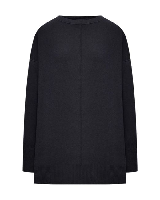 Transit Blue Stretch Viscose And Wool Oversize Knit With Boat Neckline And Ribbed Inserts