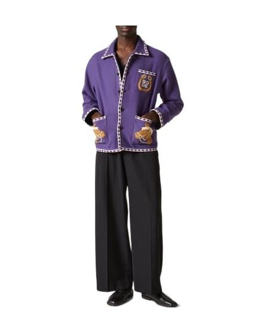 Bode Purple Embroidered Wool Jacket for men
