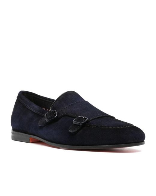 Santoni Black Double-Buckle Loafers for men
