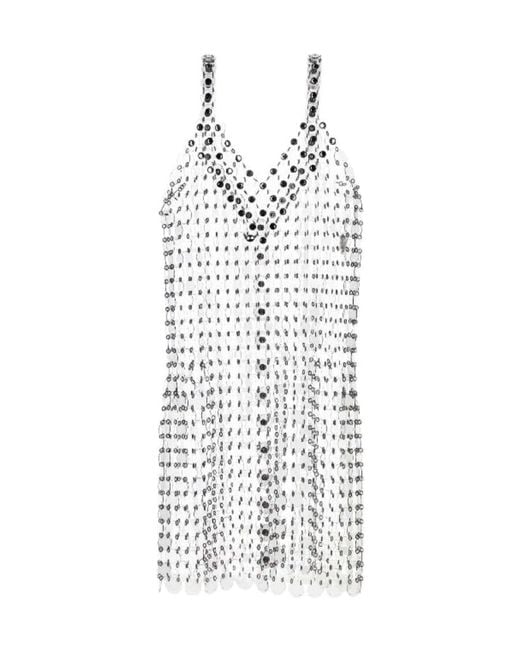 Rabanne White Circle Disc V-Neck Mini Dress