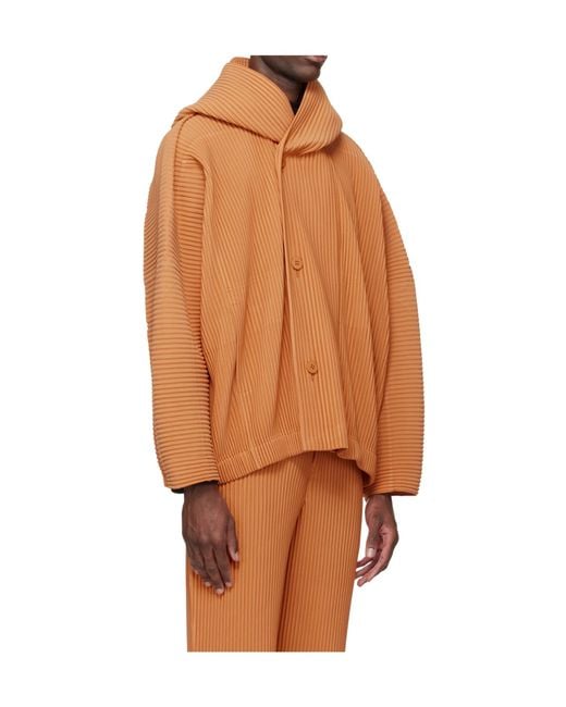 Homme Plissé Issey Miyake Orange Pleated Hooded Casual Jacket for men
