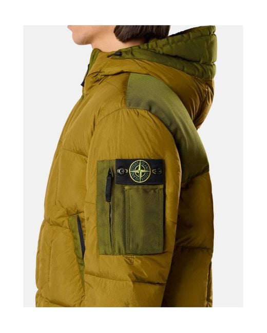 Stone Island Green Hooded Down Jacket With Wind Resistance And Anti-Drop for men
