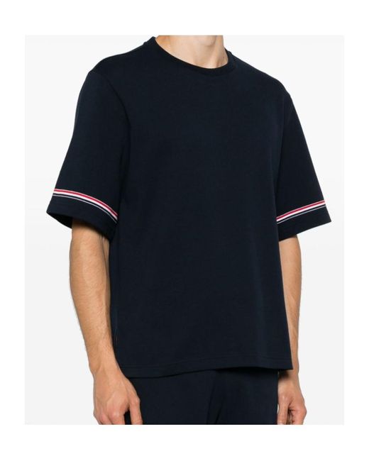 Thom Browne Black Rwb-Stripe Crewneck T-Shirt for men