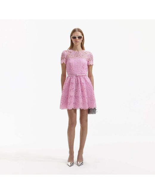 Self-Portrait Pink Guipure-Lace Belted Mini Dress