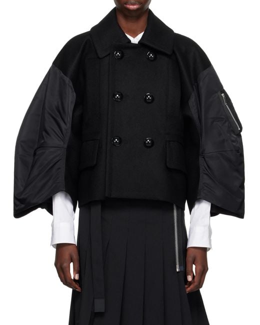 Sacai Black Double-Breasted Cropped Jacket