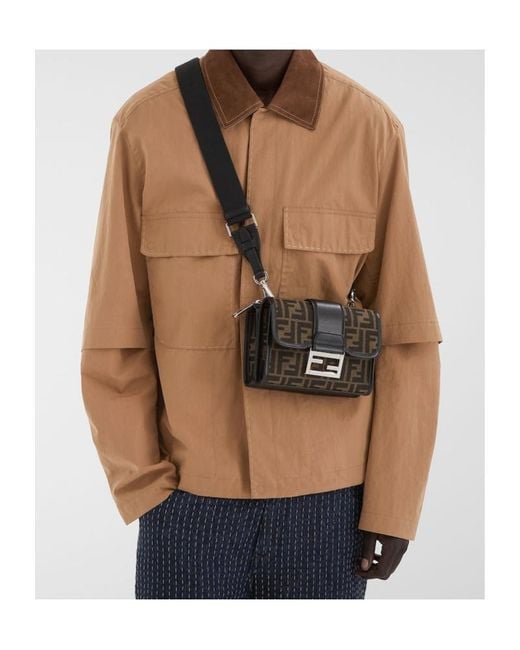 Fendi Black Double Baguette Ff Jacquard Crossbody Bag for men