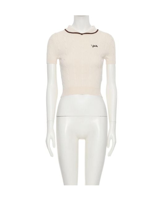 Valentino White Logo Embroidered Knitted Top