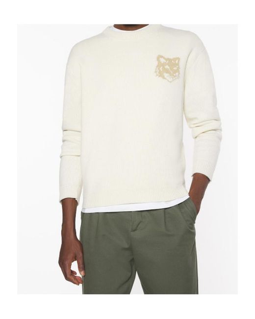 Maison Kitsuné White Maison Kitsuné Fox Head Intarsia Jumper for men