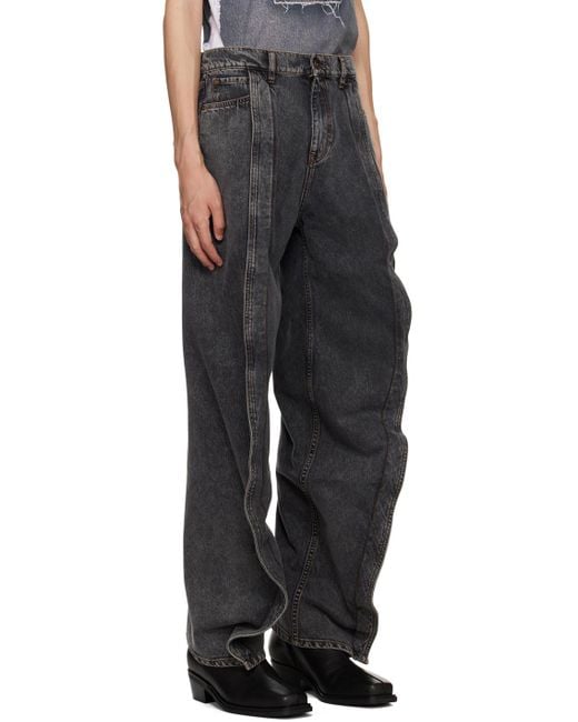 Y. Project Gray Draped Low-Rise Wide-Leg Jeans for men