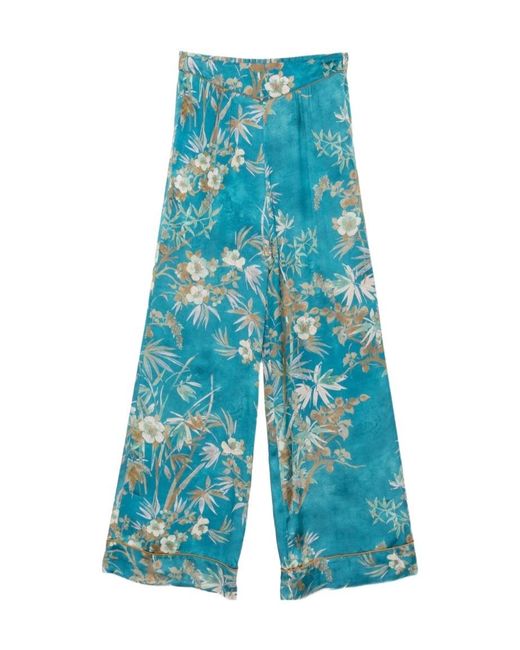 Forte_forte Blue Floral-Print Silk Palazzo Pants