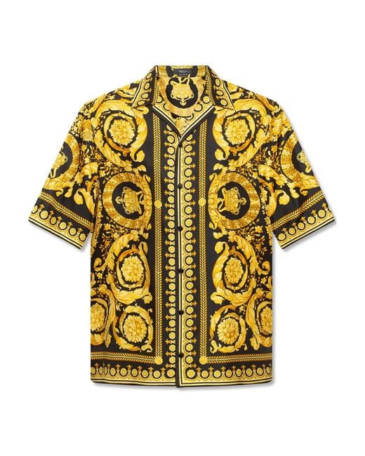 Versace Yellow Baroque '92 Silk Vacation Shirt for men