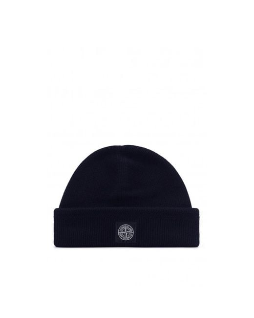 Stone Island Blue Compass Logo Patch Beanie for men