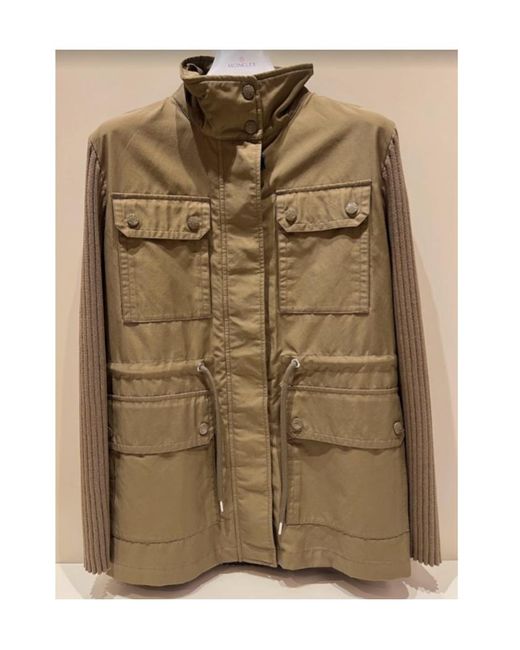 Moncler Green Knit-Panelled Zipped Military Jacket