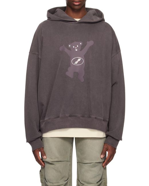 we11done Gray Logo-Print Cotton Hoodie for men