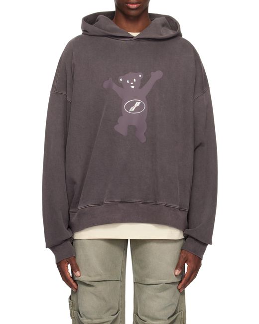 we11done Gray Logo-Print Cotton Hoodie for men