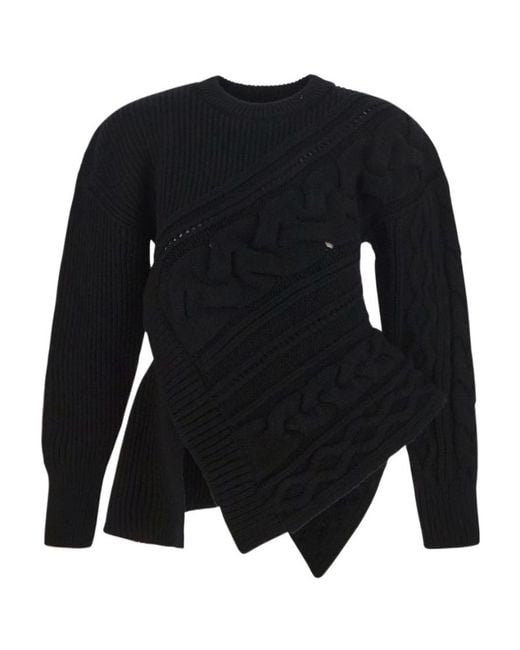 McQueen Black Asymmetric Knitted Crewneck Jumper