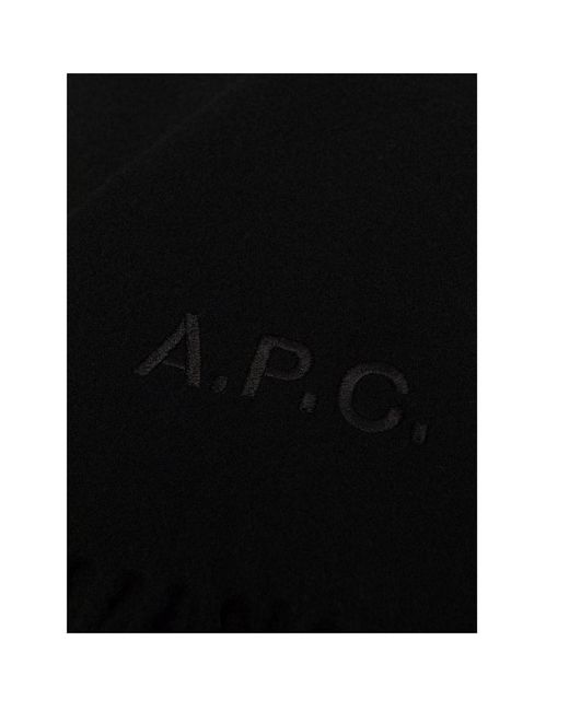 A.P.C. Black Logo Embroidered Fringed Scarf for men