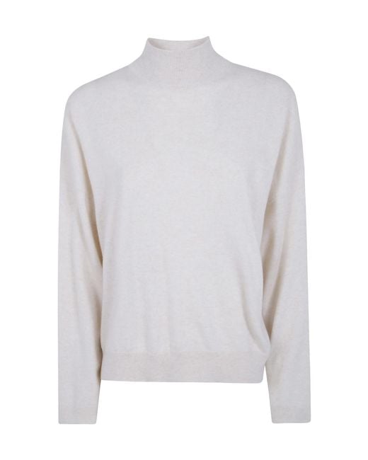 Brunello Cucinelli White High-Neck Long-Sleeved Knitwear