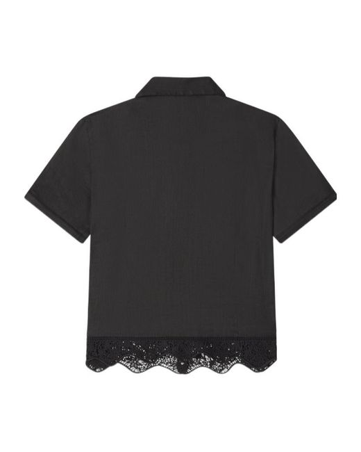 FRAME Black Seaside Lace-Trim Short-Sleeve Shirt