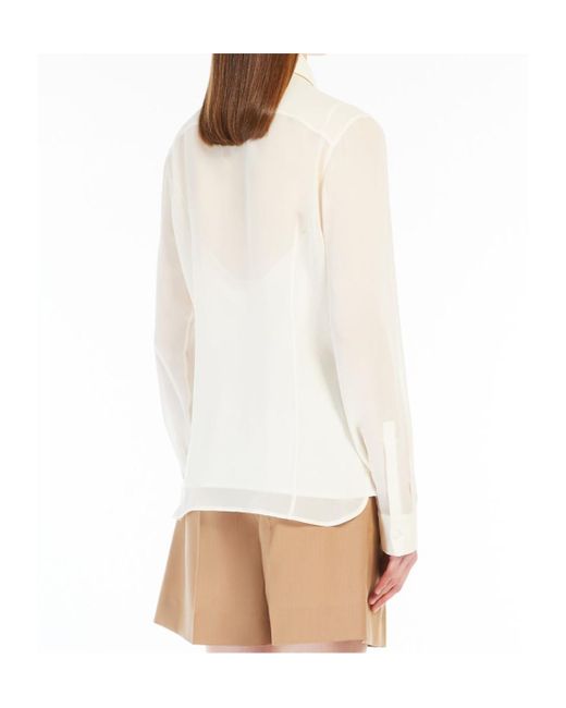 Max Mara White Curved Hem Long-Sleeved Shirt