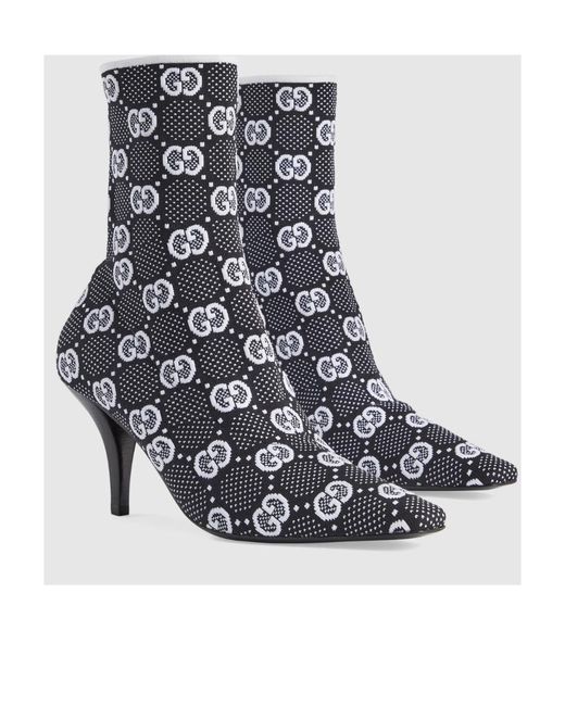 Gucci Black Gg Knit Ankle Boots