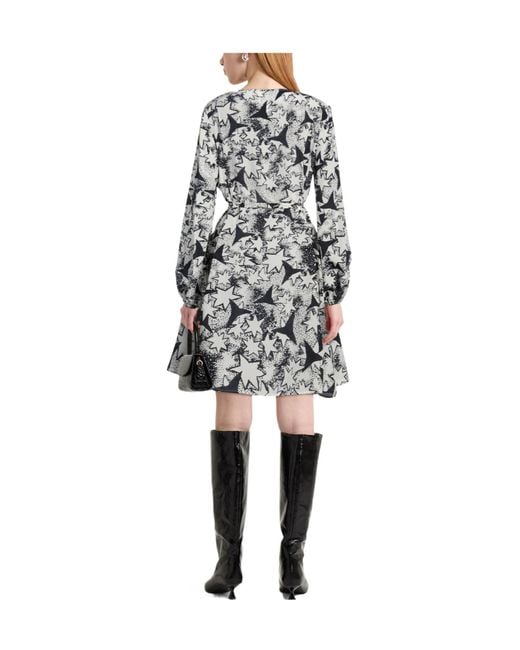 Weekend by Maxmara Gray Color-Blocked Long-Sleeve Chiffon Dress