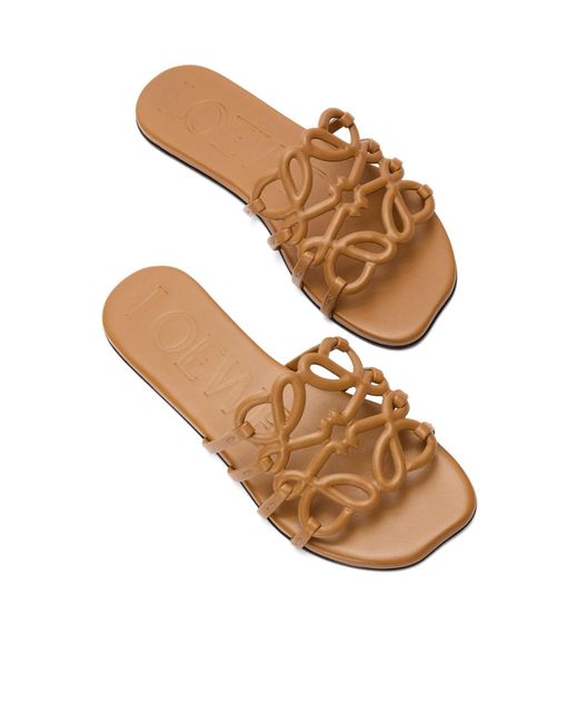 Loewe Brown Petal Anagram Calfskin Sandals