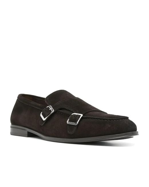 Doucal's Black Double Buckle Monk Shoes for men
