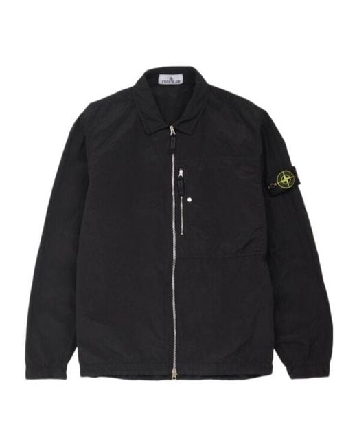 Stone Island Black Logo Patch Zip-Up Overshirt for men