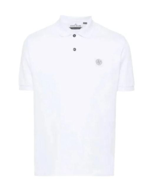 Stone Island White Logo-Patch Polo Shirt for men