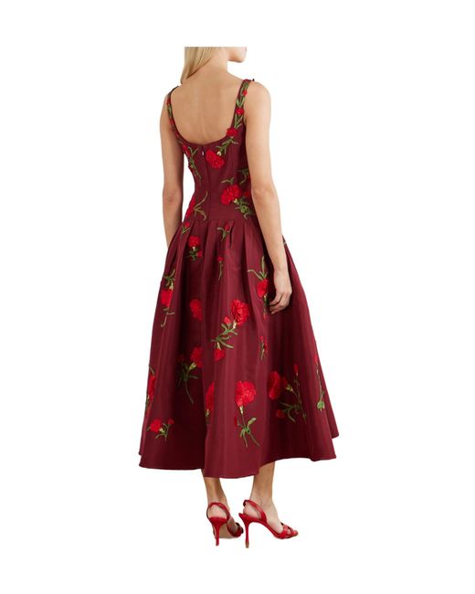 Carolina Herrera Floral-Embroidered Silk-Faille Gown